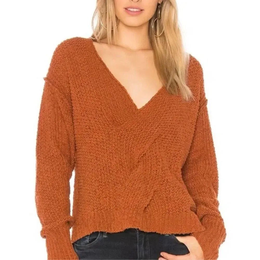 Free People Coco V-Neck twist front textured sweater terracotta size XS/S‎